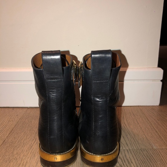 Chloe Black Leather Gold Double Buckle Boots - Picture 3 of 4